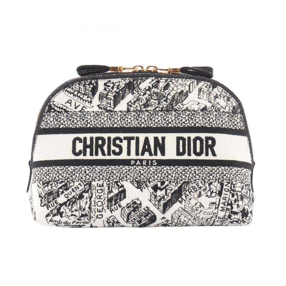 Christian Dior Plan De Paris Shoulder Bag Canvas Black White